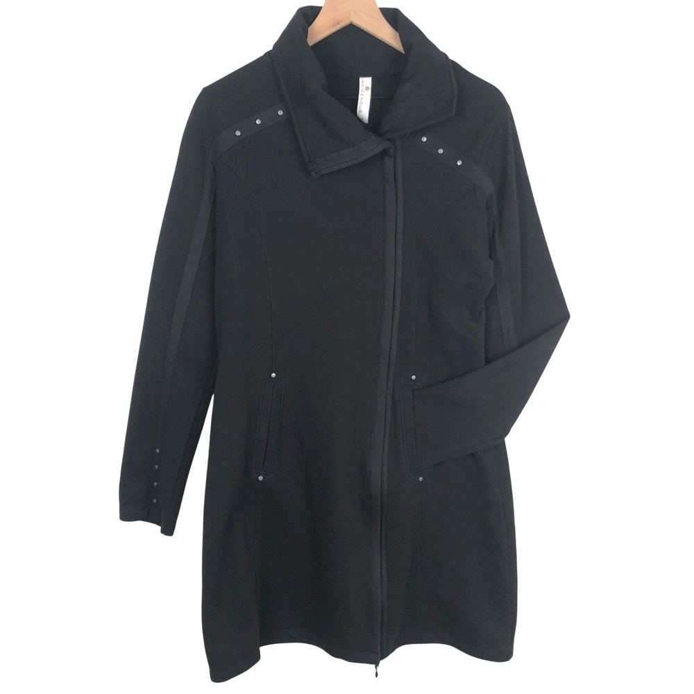 INDIGENOUS Organic Cotton Asymmetrical Zip Funnel Neck Jacket Sz M Black Coat